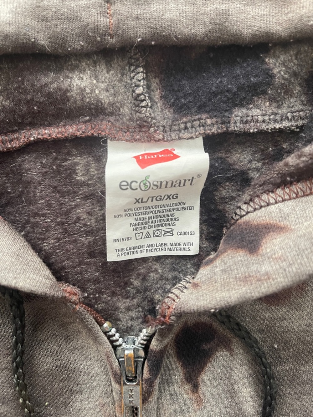 Hanes Men's Black and Gray Tie-Dye Zip-Up Hoodie - Picture 2 of 2